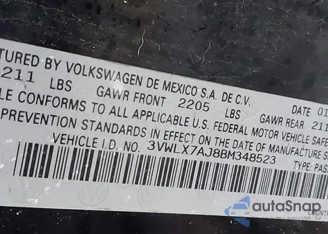 2011 Volkswagen Jetta 2.5L Sel from USA, damaged, VIN 3VWLX7AJ8BM348523